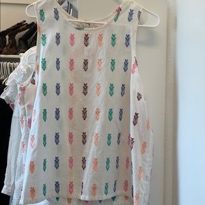 Linen Tank with Colored Embroidery